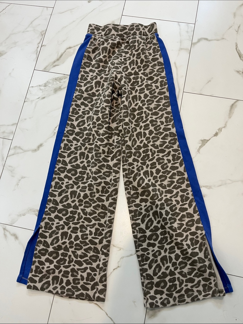 Grayson Threads Leopard Print Wide Leg Pants with Blue Side Stripe
